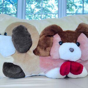 HTF Vintage 3D Plush Faux Fur Puppies Stuffed Animal Dog Cushion Throw Pillow